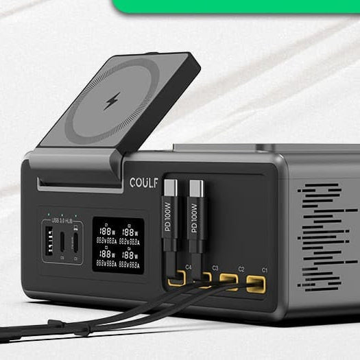 Coulf DeskDock 250W GaN Charger with 4 Retractable Cables